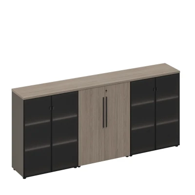 Шкаф комбинированный средний (стекло-закрытый-стекло) дуб виченца/лава серая U.rus, размер: 2710x460x1210